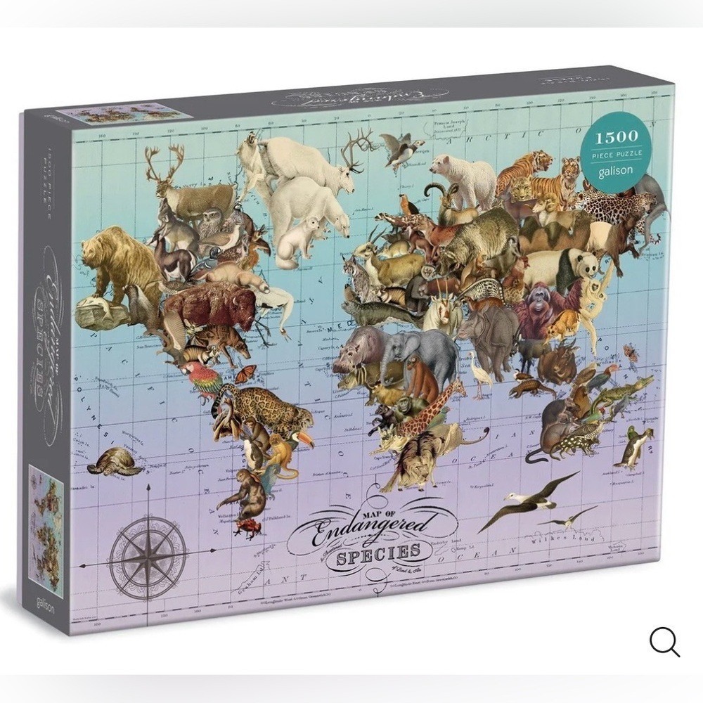Galison Map of Endangered Species 1500 Piece Jigsaw Puzzle Animals World Map